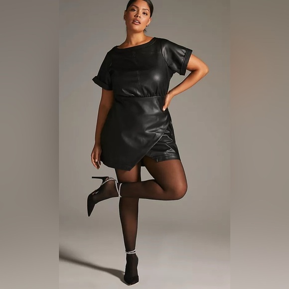 Anthropologie Faux Leather Wrap Mini Dress – Size XS New W/O tags - Picture 4 of 7